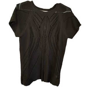 Vintage Womens Fever Brand Knitted Short Sleeve Round Neck Blouse Top Large